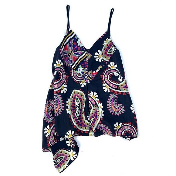 HD In Paris Paisley Asymmetrical Silk Tank Top - Picture 2 of 5